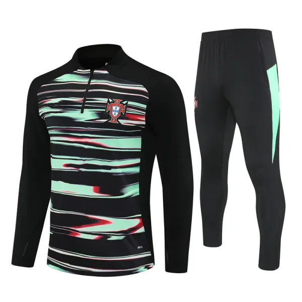 Portugal National Team Training Set Black Mint Striped Tracksuit - 1