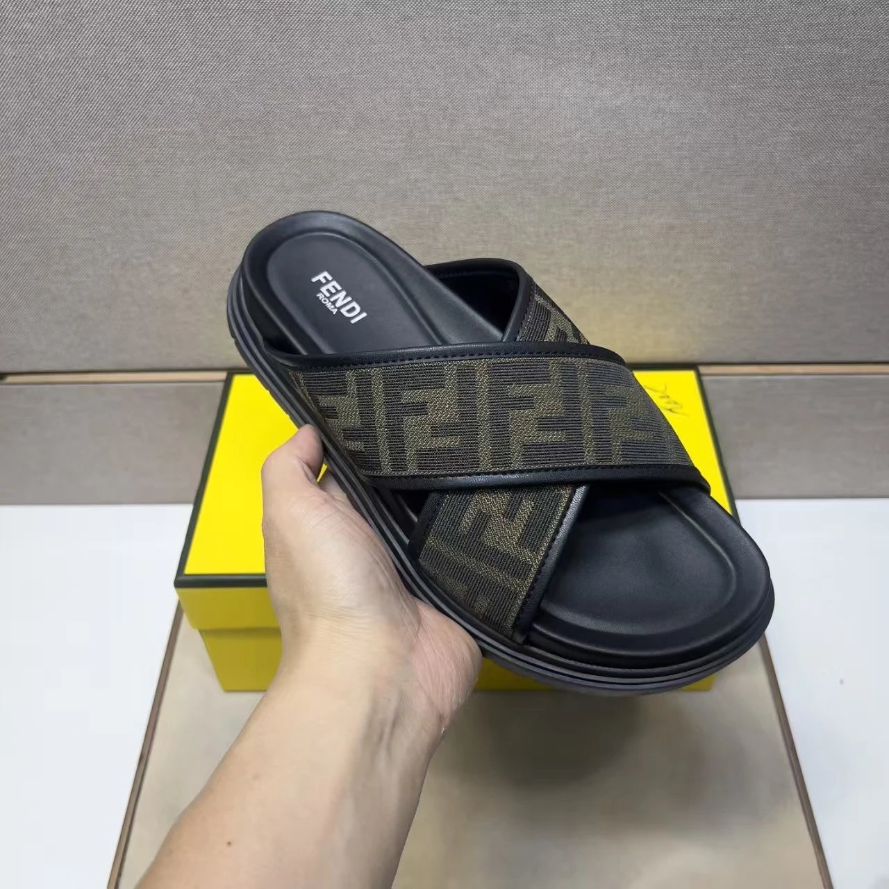 Fendi Slippers Cross-Strap FF Motif Slides — All palm