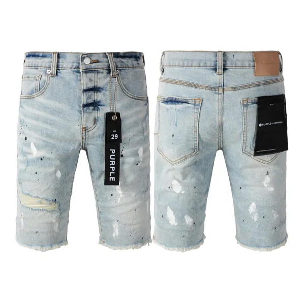 Purple Brand Distressed Paint-Splatter Denim Shorts Light Blue - 1