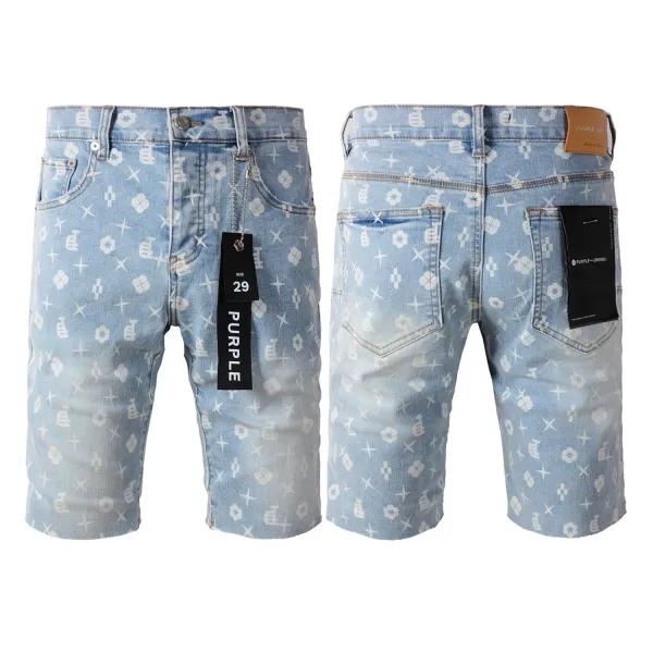 Purple Brand All-Over Print Denim Shorts Light Blue - 1