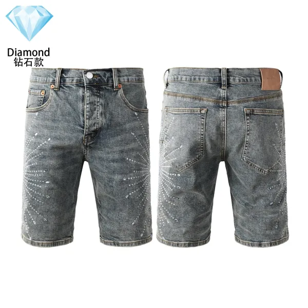 Design Diamond Crystal Embellished Denim Shorts Gray Shorts - 1