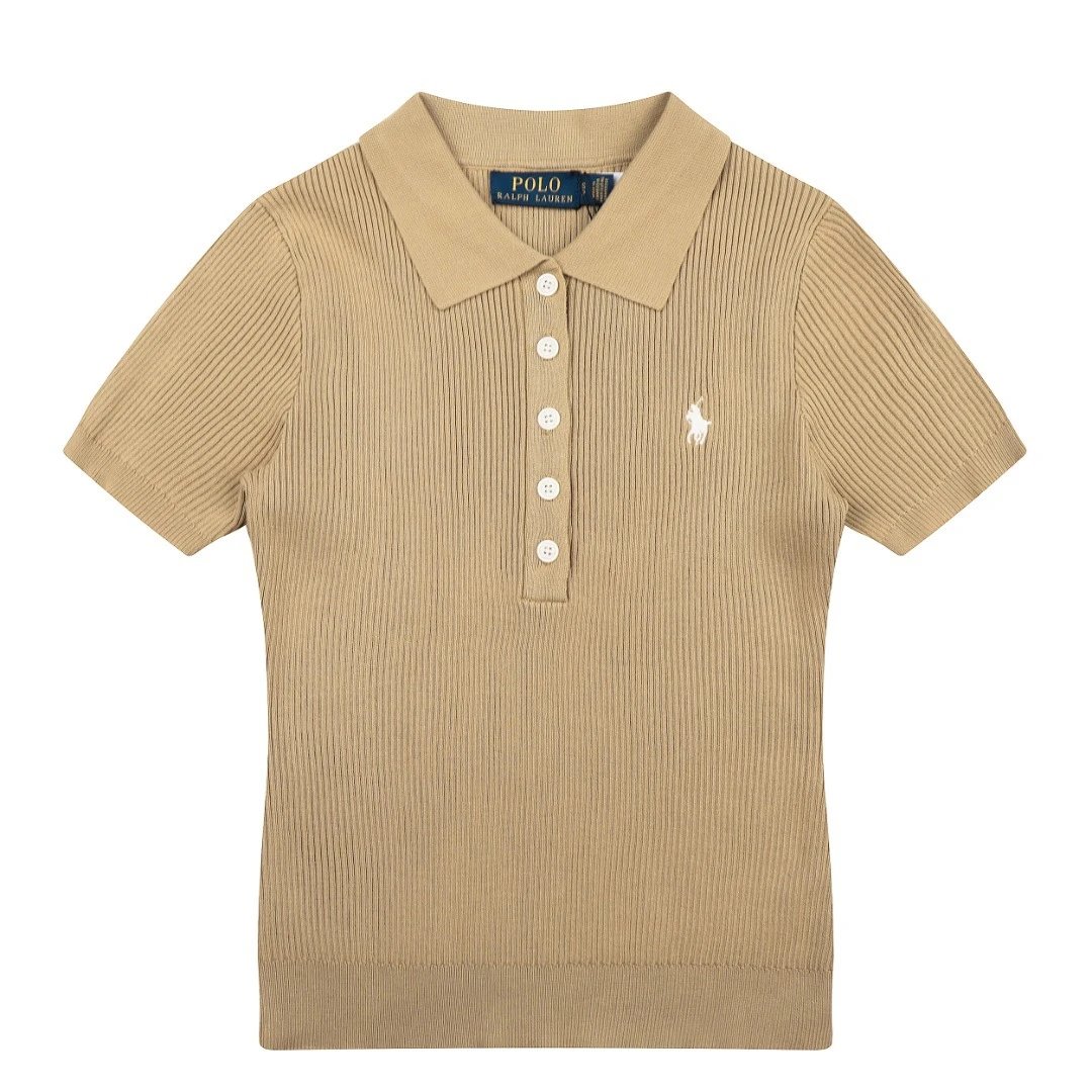 Polo Ralph Lauren T-Shirts Rib-Knit Short-Sleeve Shirt — Khaki