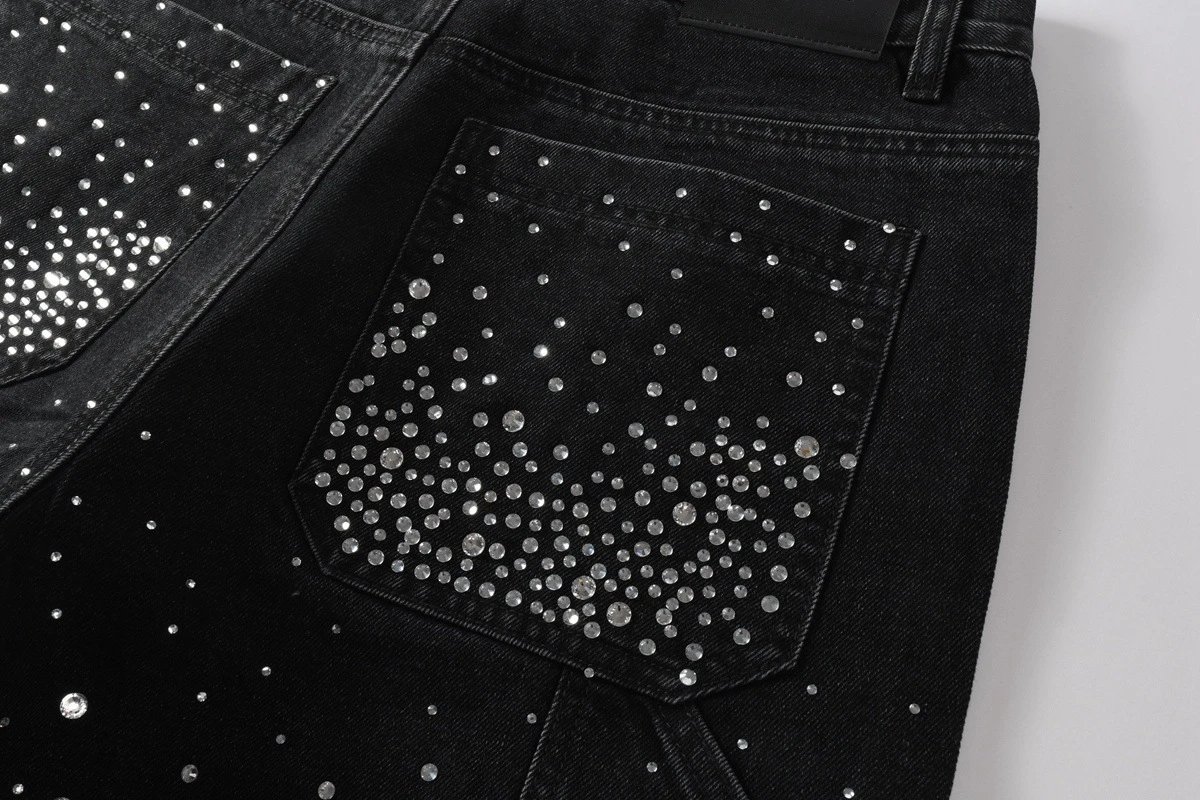 Design Diamond Crystal-Embellished Denim Shorts Blue Shorts - 4