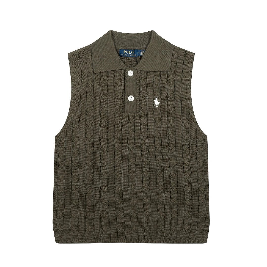 Polo Ralph Lauren Vests Cable-Knit Collar Sweater Vest — Olive green