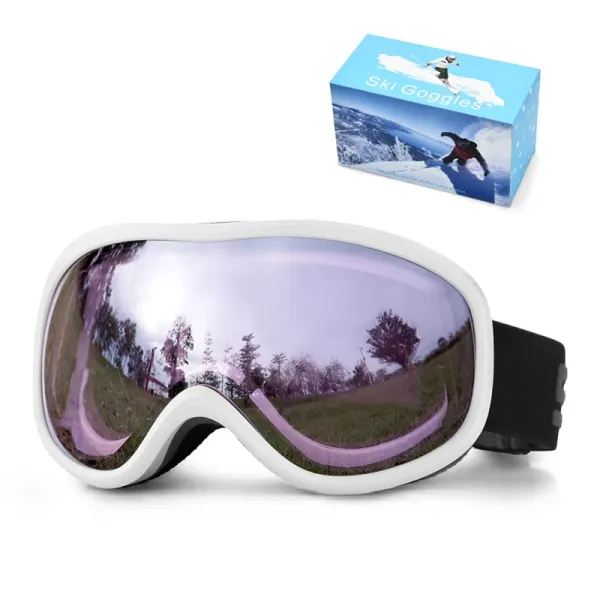 Design Ski Goggles White Frame Purple Mirror Lens Goggles Eyewear - 1