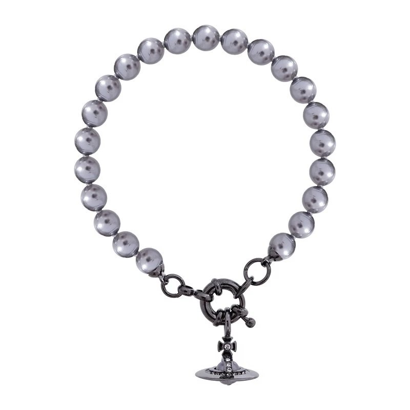 Vivienne Westwood Jewelry Pearl Orb Necklace and Bracelet — Titanium black gray bracelet
