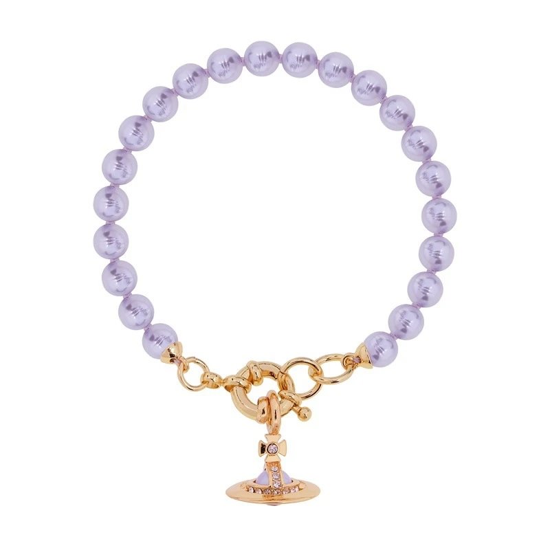 Vivienne Westwood Jewelry Pearl Orb Necklace and Bracelet — Gold purple bracelet