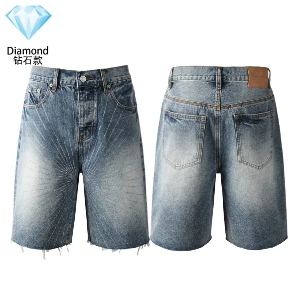 Design Diamond Diamond Cut Denim Shorts Blue Shorts - 1