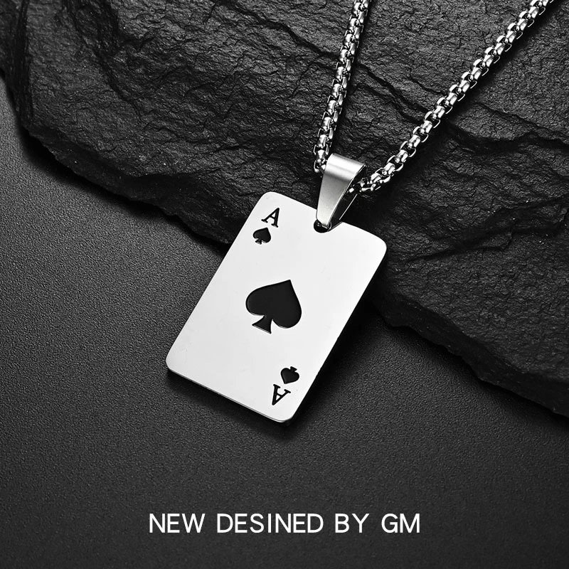 Unbranded Jewelry Ace of Spades and Hearts Playing Card Pendant Necklace — titanium steel spades A/square pearl 70 cm