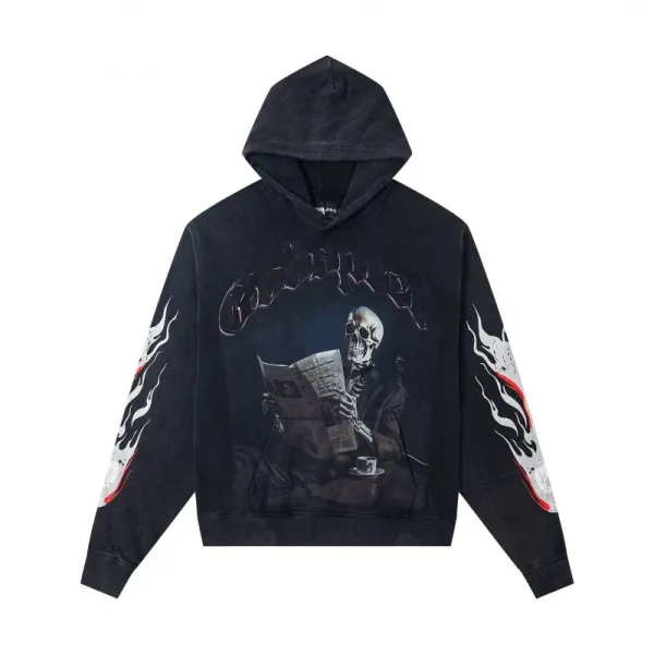Philipp Plein Skull Newspaper Hoodie Black - 1