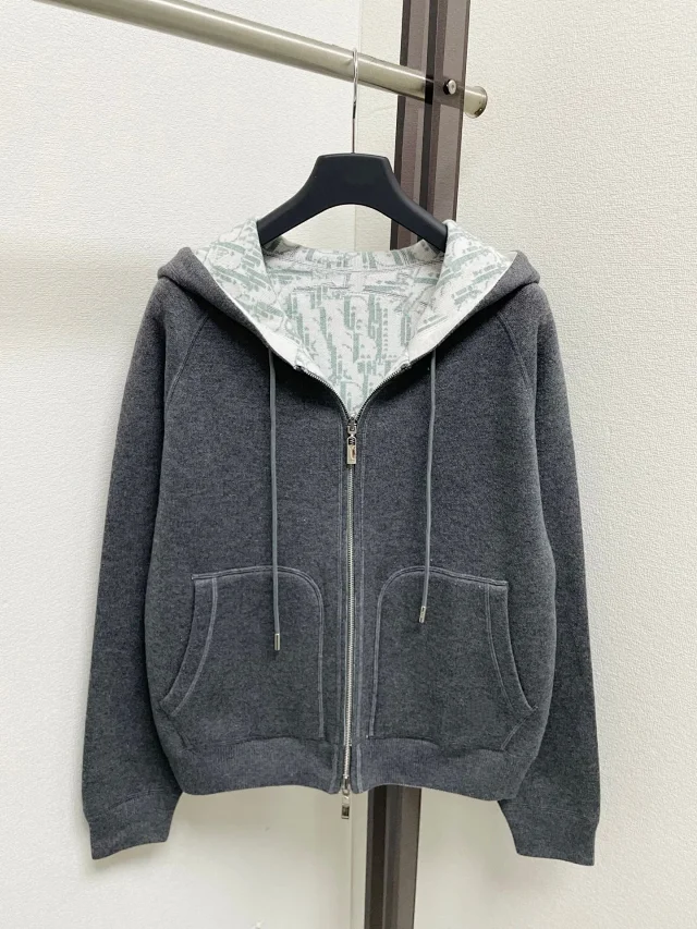 Dior Hoodies & Sweatshirts Reversible knit zip-up hoodie with all-over logo pattern product detail image 4