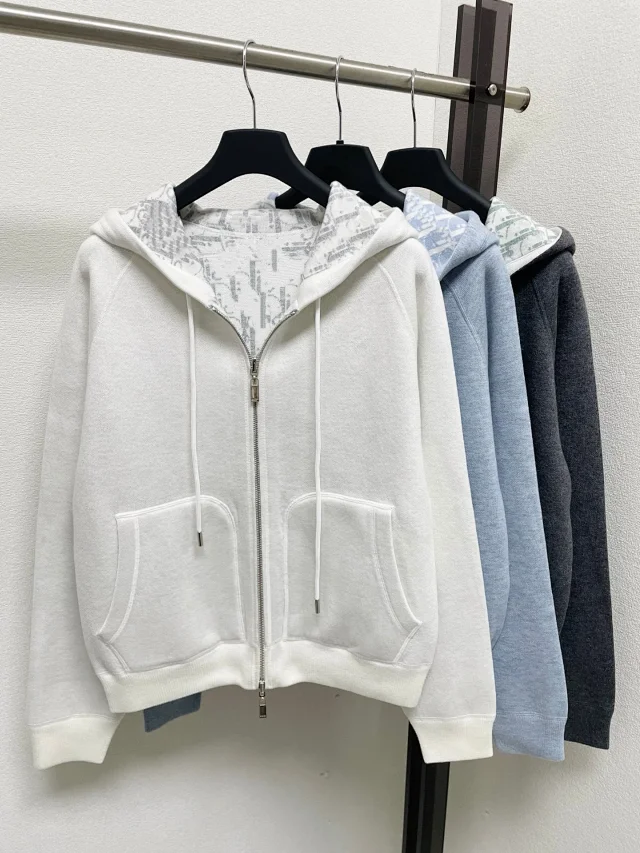 Dior Hoodies & Sweatshirts Reversible knit zip-up hoodie with all-over logo pattern product detail image 3