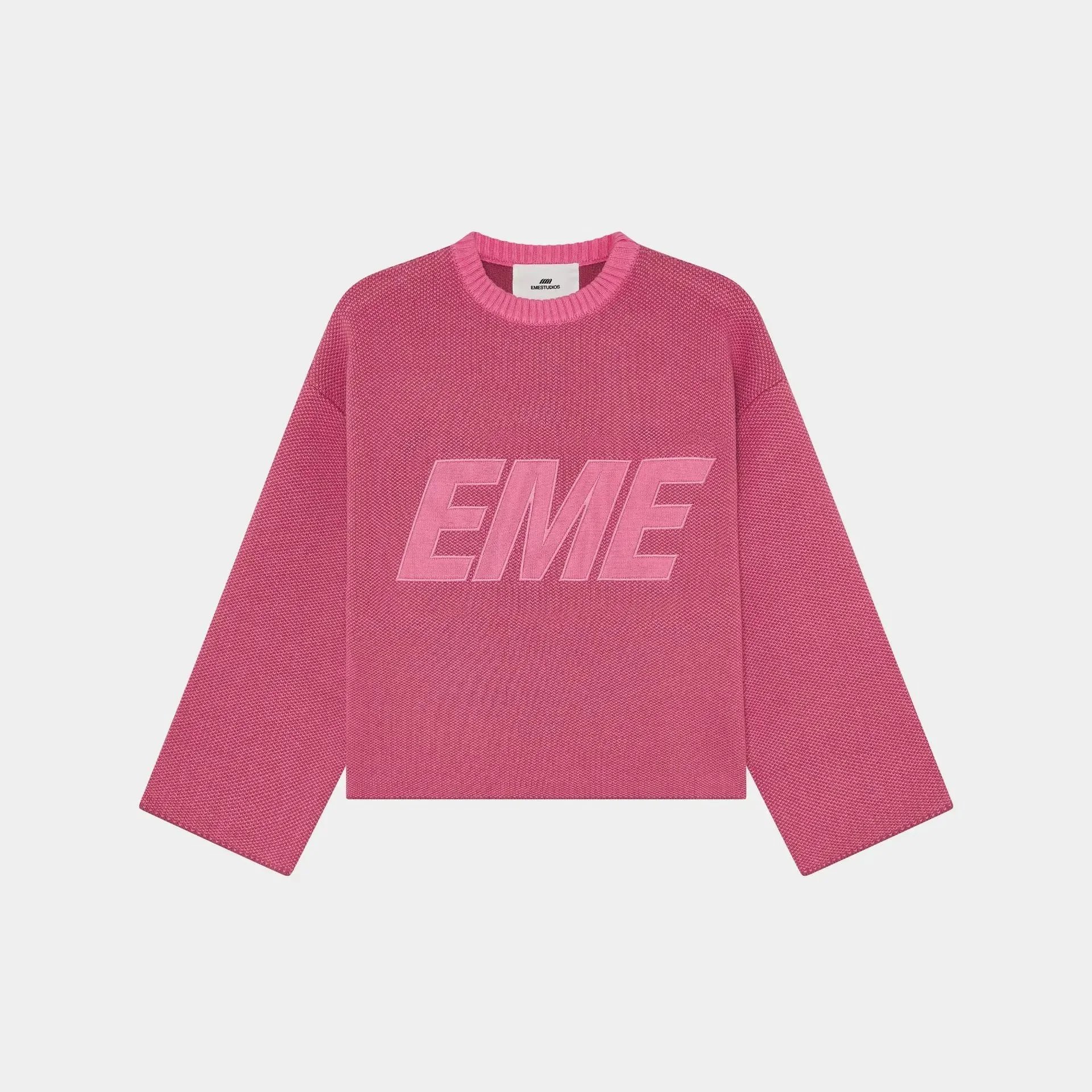 EMZE Knitwear Zip-Up Mock-Neck Logo Knit Cardigan — pink knit