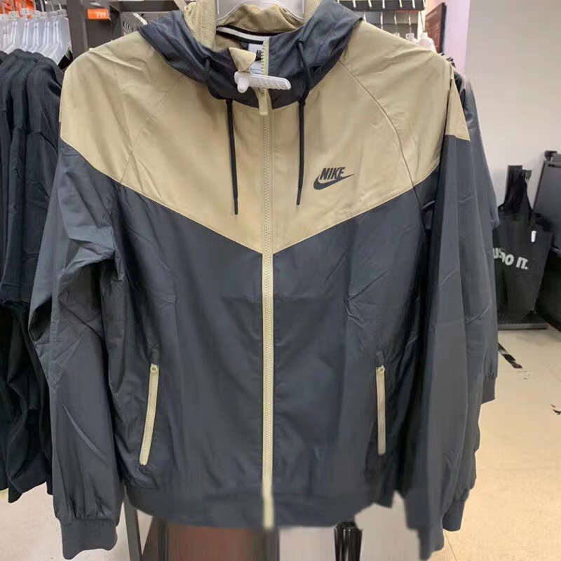 Nike Jackets Hooded color-block windbreaker jacket — 01-Khaki Gray Double-Layer (Upgraded Version)