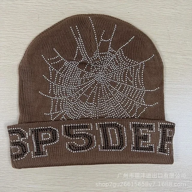 Unbranded Hats Rhinestone Spiderweb Cuffed Knit Beanie product detail image 3