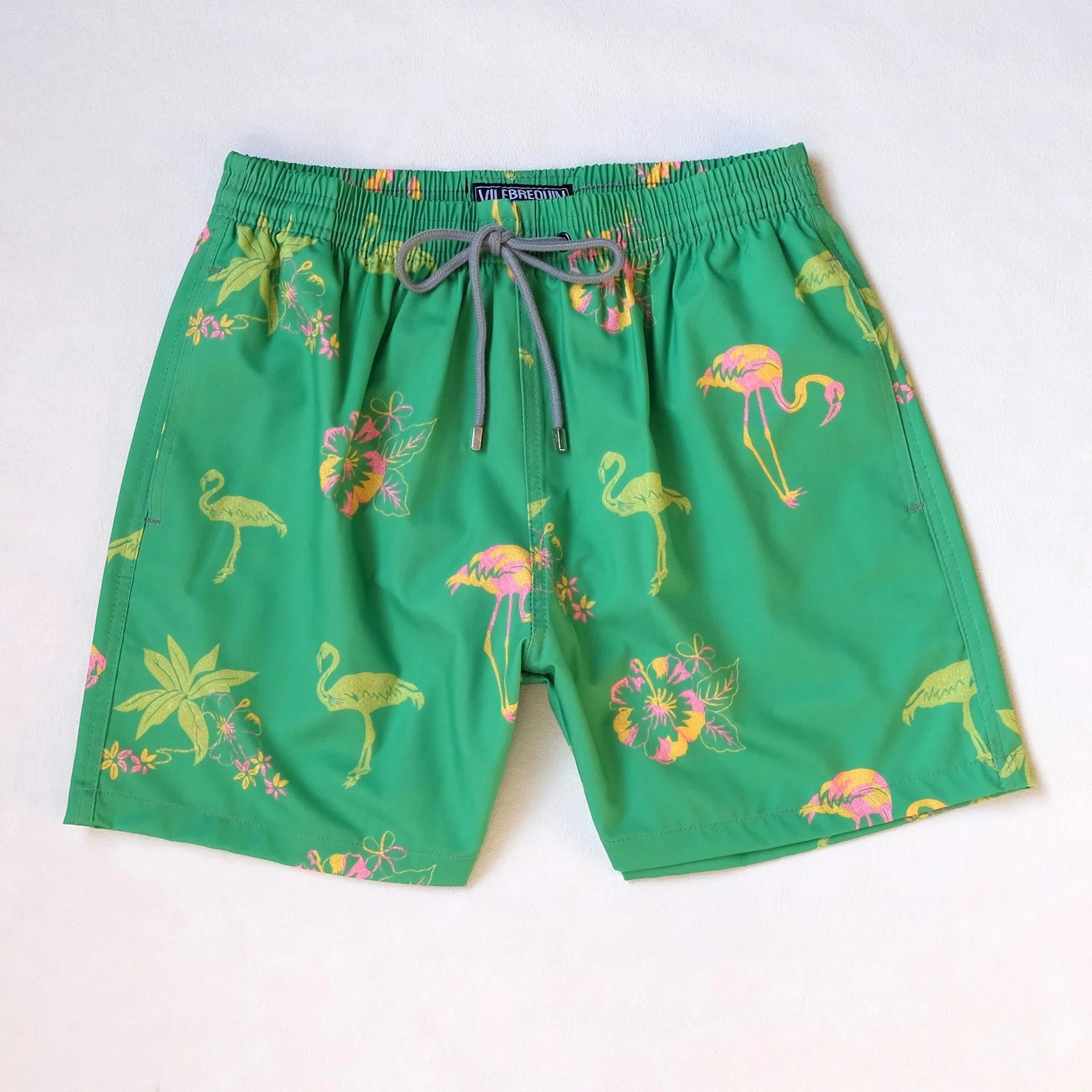 Green Flamingo Print Swim Shorts - rep szorty