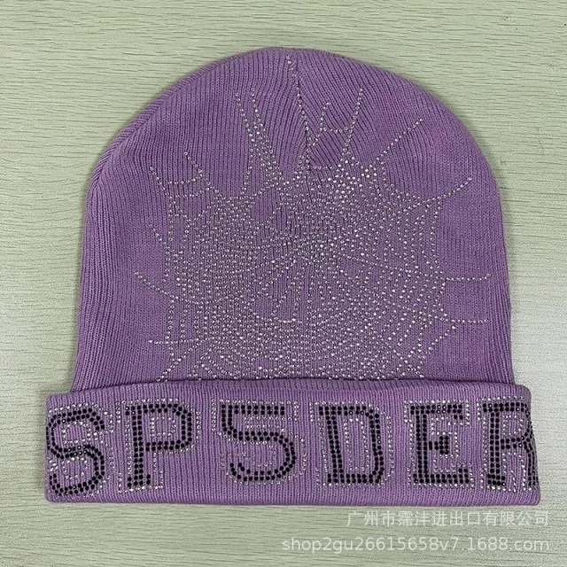 Unbranded Hats Rhinestone Spiderweb Cuffed Knit Beanie product detail image 5