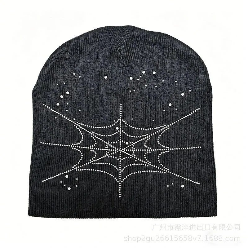 Unbranded Hats Rhinestone Spiderweb Cuffed Knit Beanie — SM 02(New model)