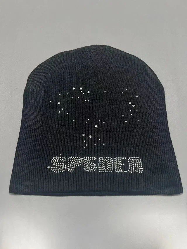 Unbranded Hats Rhinestone Spiderweb Cuffed Knit Beanie product detail image 8