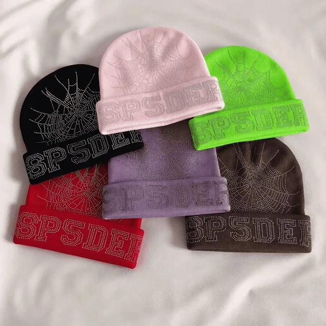 Unbranded Hats Rhinestone Spiderweb Cuffed Knit Beanie product detail image 1