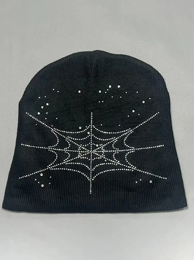 Unbranded Hats Rhinestone Spiderweb Cuffed Knit Beanie product detail image 7