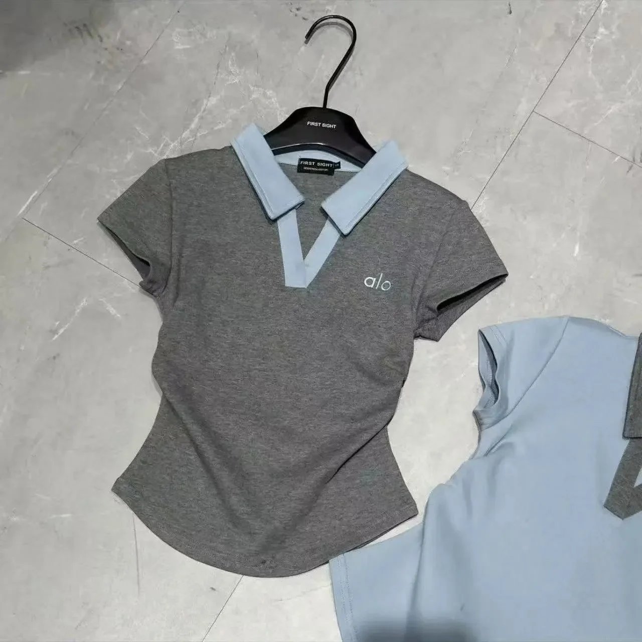 Alo Matching Sets Short-sleeve collared top and drawstring shorts set image 12