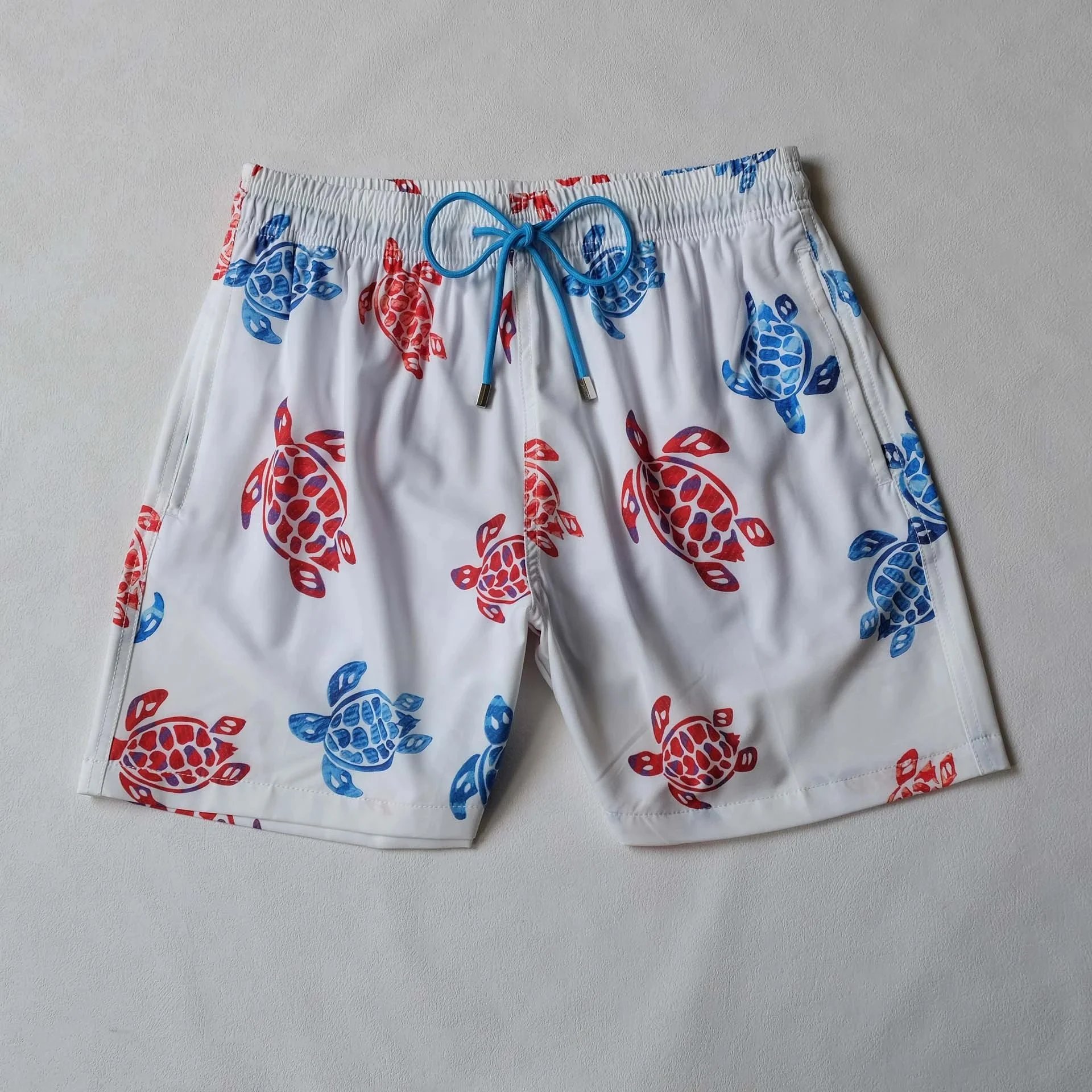 White Red & Blue Turtle Print Swim Shorts - rep szorty