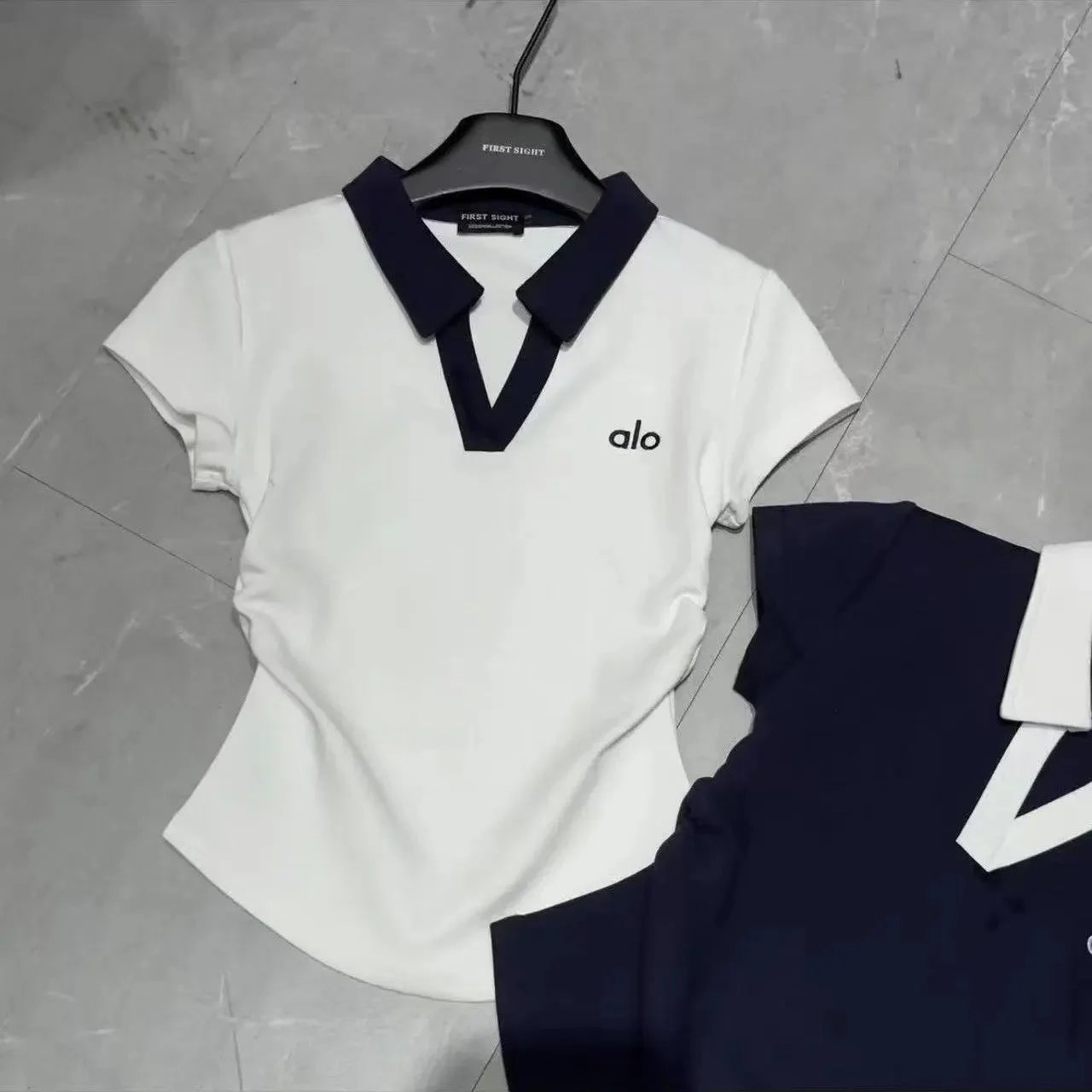 Alo Matching Sets Short-sleeve collared top and drawstring shorts set image 10