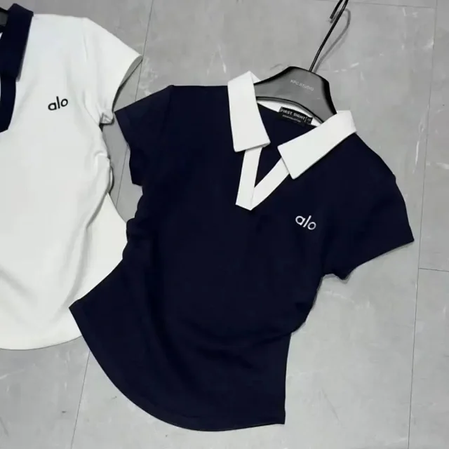 Alo Matching Sets Short-sleeve collared top and drawstring shorts set product detail image 9