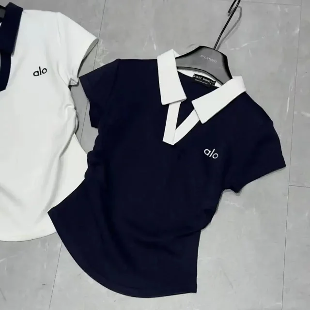 Alo Matching Sets Short-sleeve collared top and drawstring shorts set product detail image 11