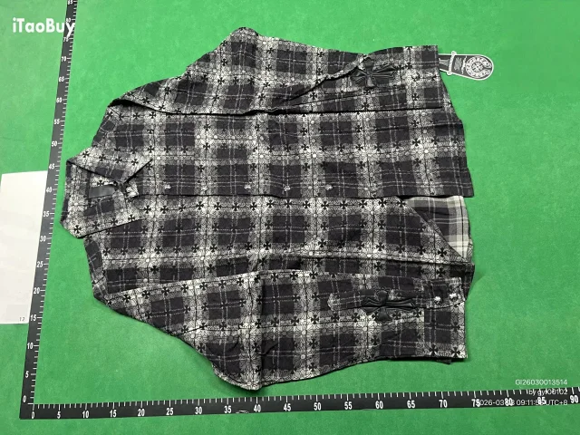 Chrome Hearts Shirts Long-Sleeve Plaid and Cross-Motif Button-Up Shirt product detail image 7