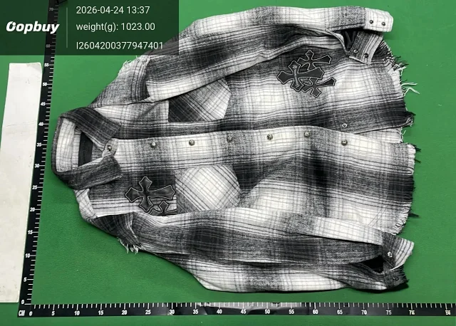 Chrome Hearts Shirts Long-Sleeve Plaid and Cross-Motif Button-Up Shirt product detail image 2