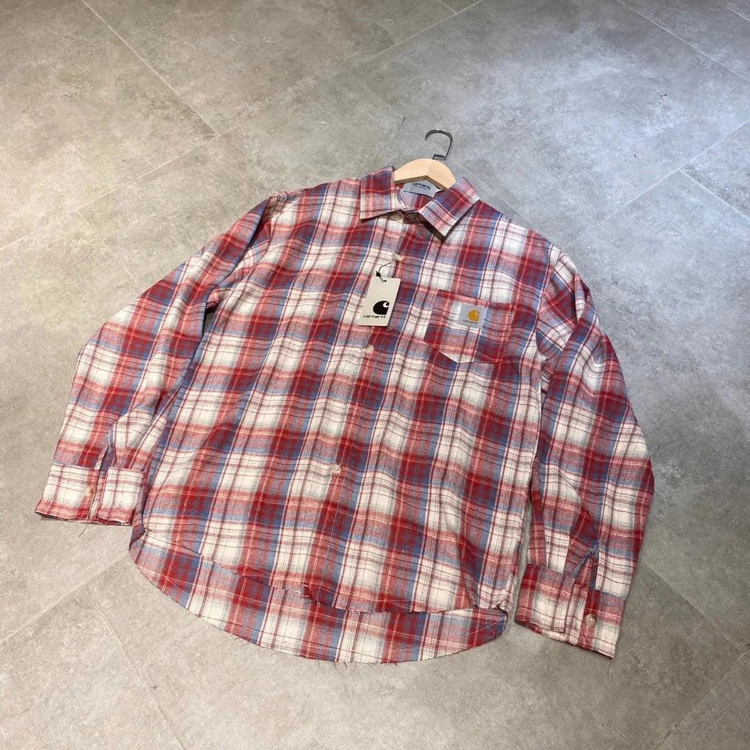 Chrome Hearts Shirts Long-Sleeve Plaid and Cross-Motif Button-Up Shirt — Red and White Plaid Shirt