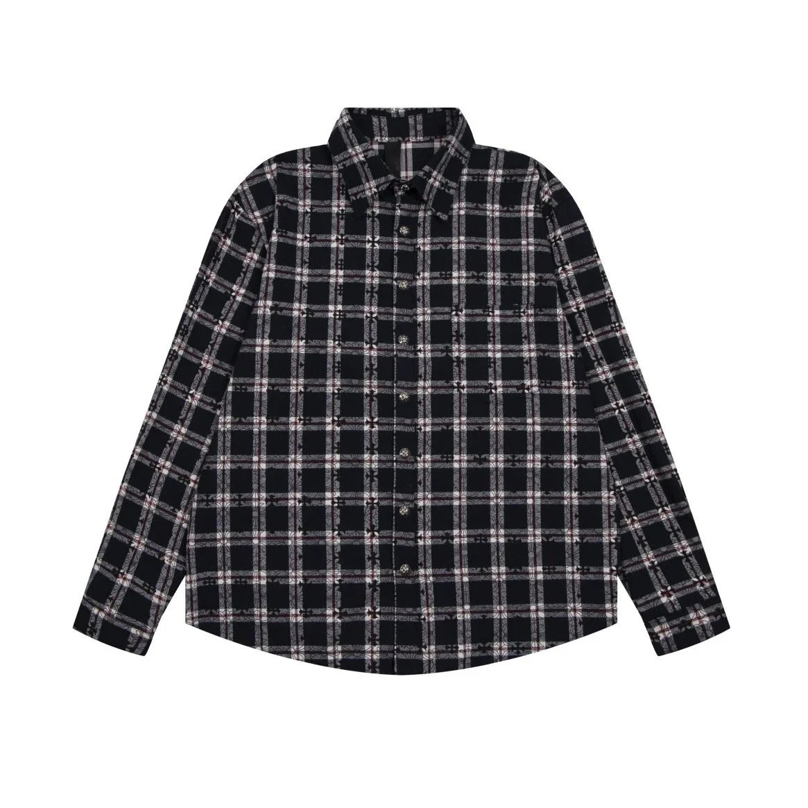 Chrome Hearts Shirts Long-Sleeve Plaid and Cross-Motif Button-Up Shirt — 137 Navy