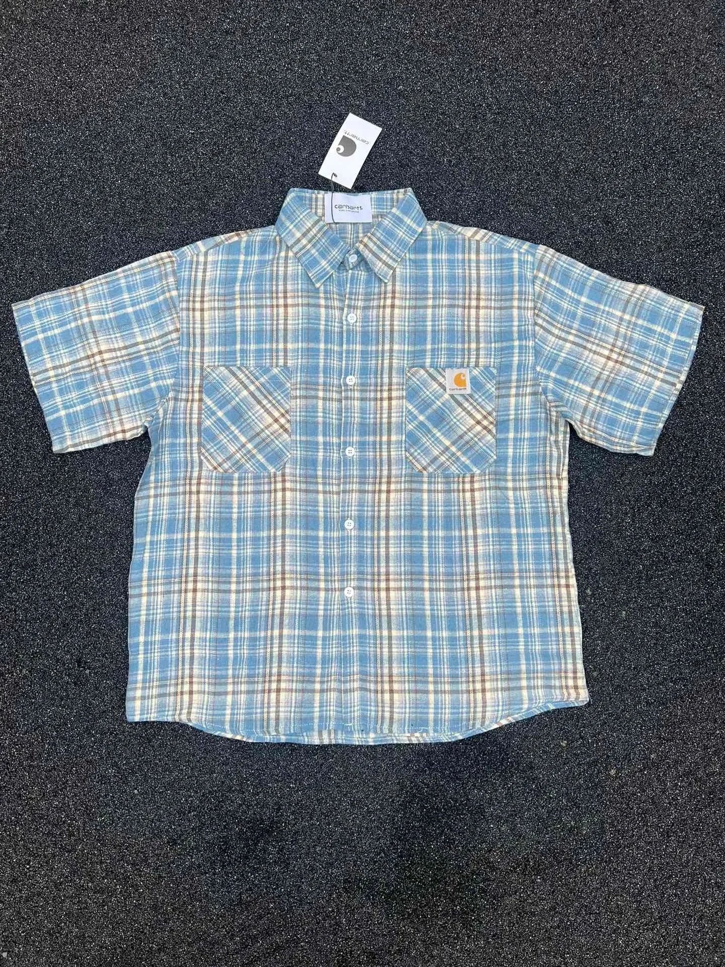 Chrome Hearts Shirts Long-Sleeve Plaid and Cross-Motif Button-Up Shirt — Blue Short Shirt