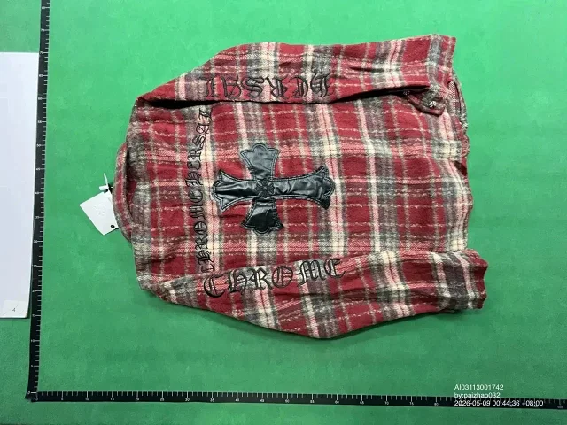 Chrome Hearts Shirts Long-Sleeve Plaid and Cross-Motif Button-Up Shirt product detail image 3