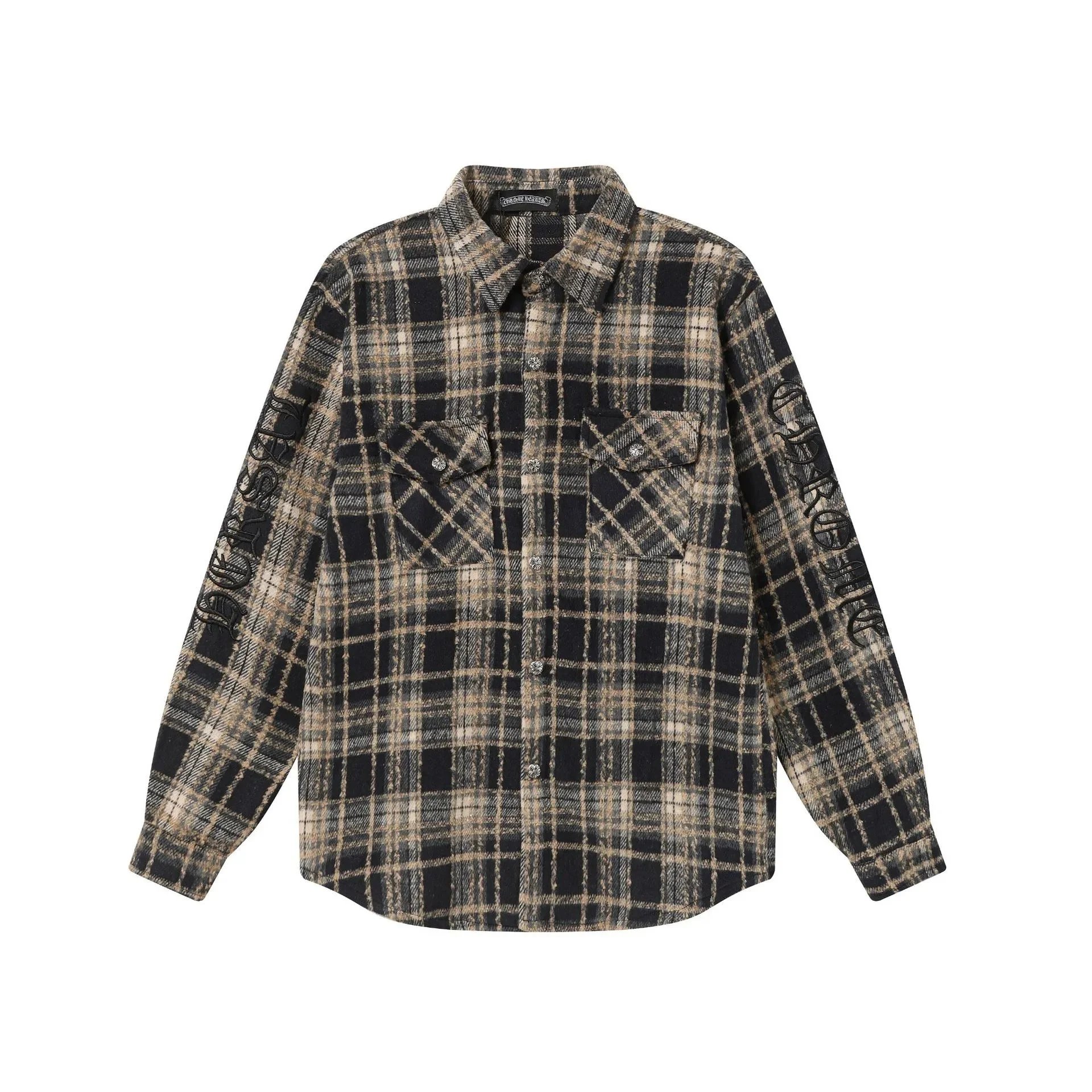 Chrome Hearts Shirts Long-Sleeve Plaid and Cross-Motif Button-Up Shirt — 2227 black