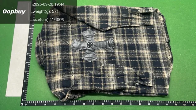 Chrome Hearts Shirts Long-Sleeve Plaid and Cross-Motif Button-Up Shirt product detail image 6
