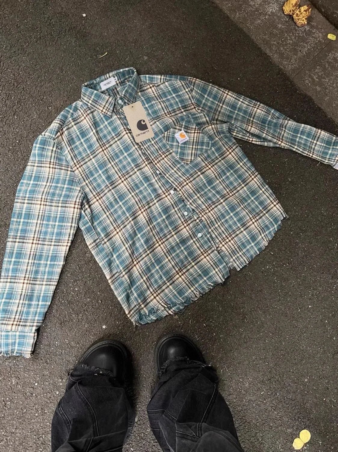 Chrome Hearts Shirts Long-Sleeve Plaid and Cross-Motif Button-Up Shirt — Blue plaid