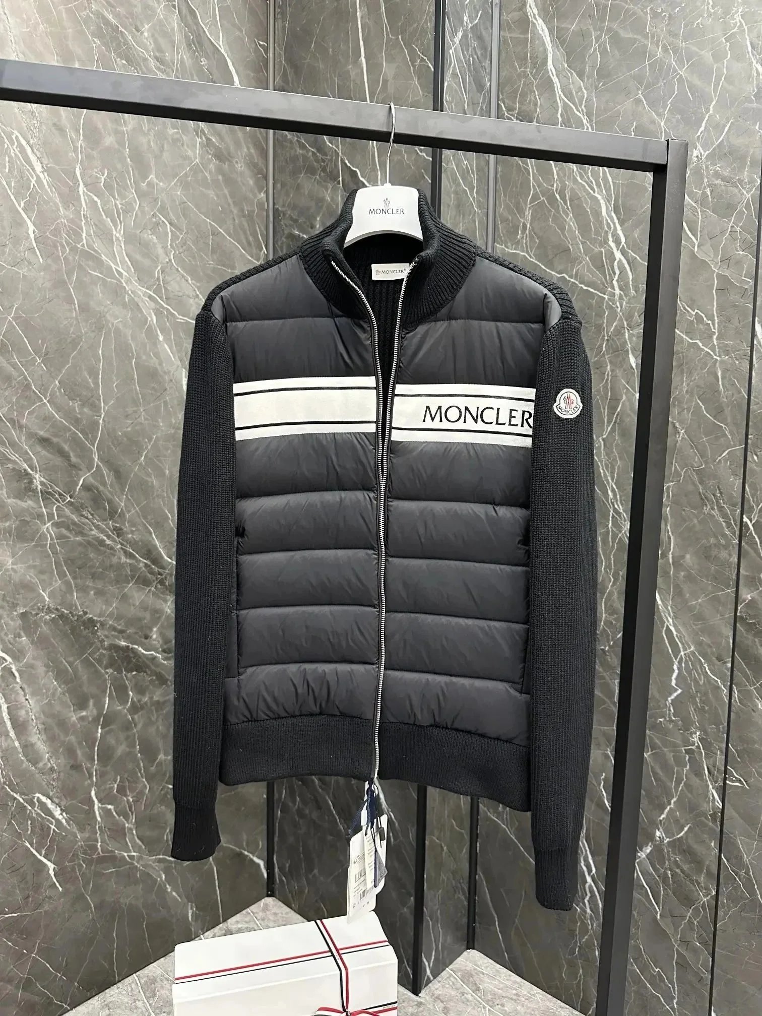 Moncler Down Jackets Quilted knit-sleeve puffer jacket — 14