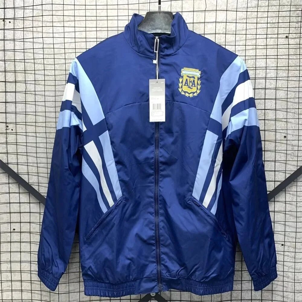Unbranded Jackets Football crest zip-up windbreaker jacket — Argentina Blue One-sided
