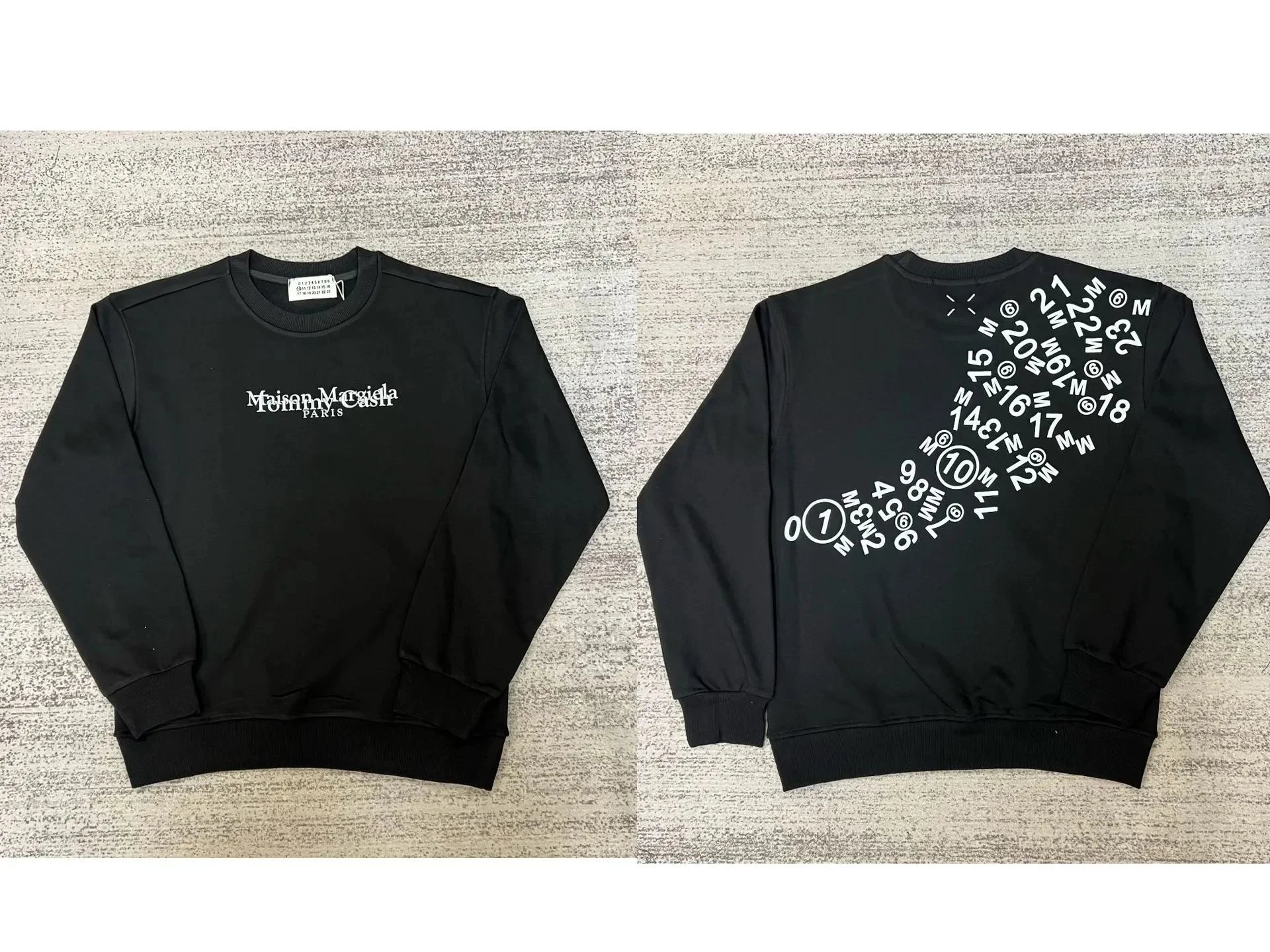 Maison Margiela Graphic crewneck sweatshirts and rib-knit sweaters — 3 black