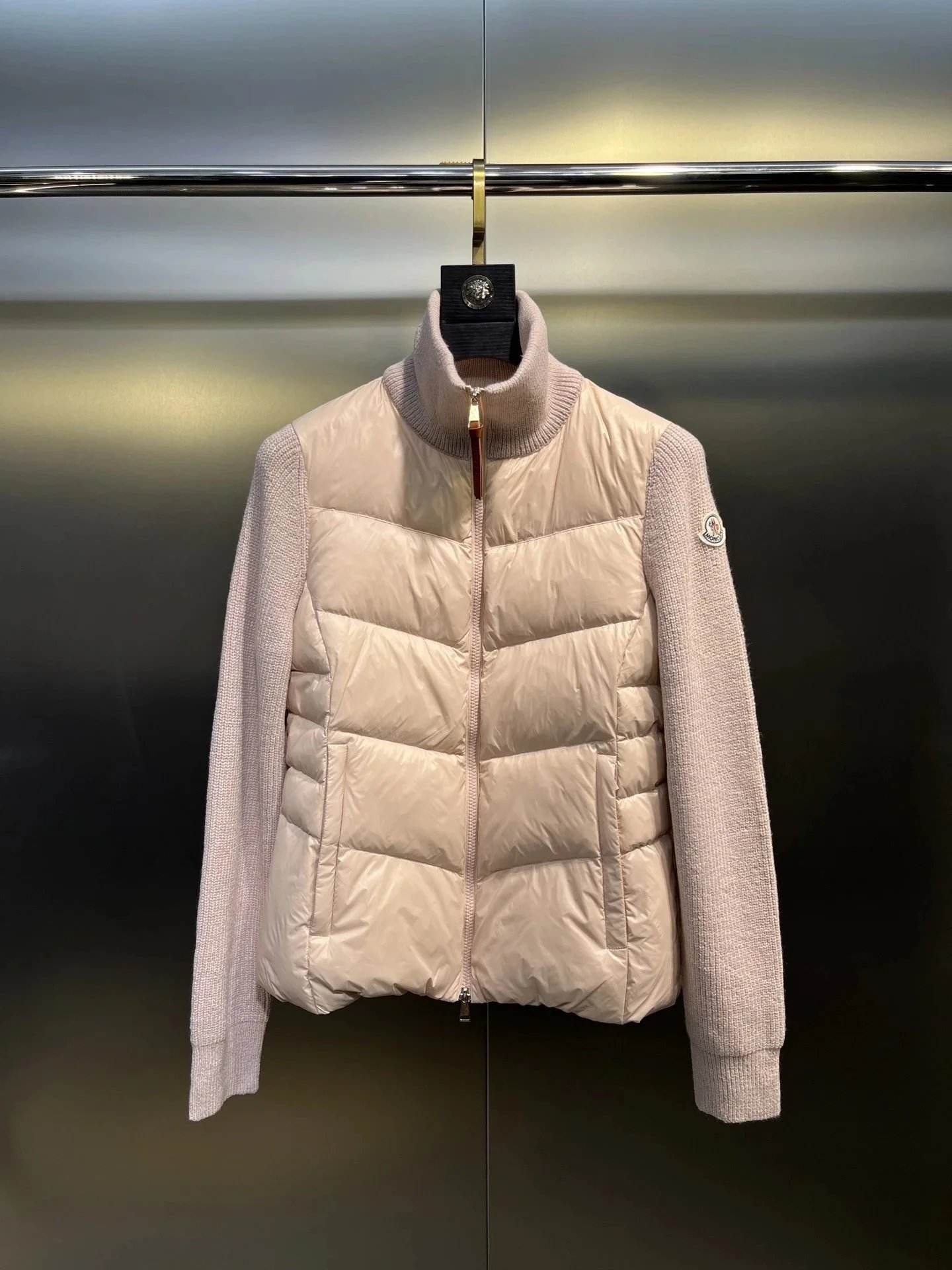 Moncler Down Jackets Quilted knit-sleeve puffer jacket — 29