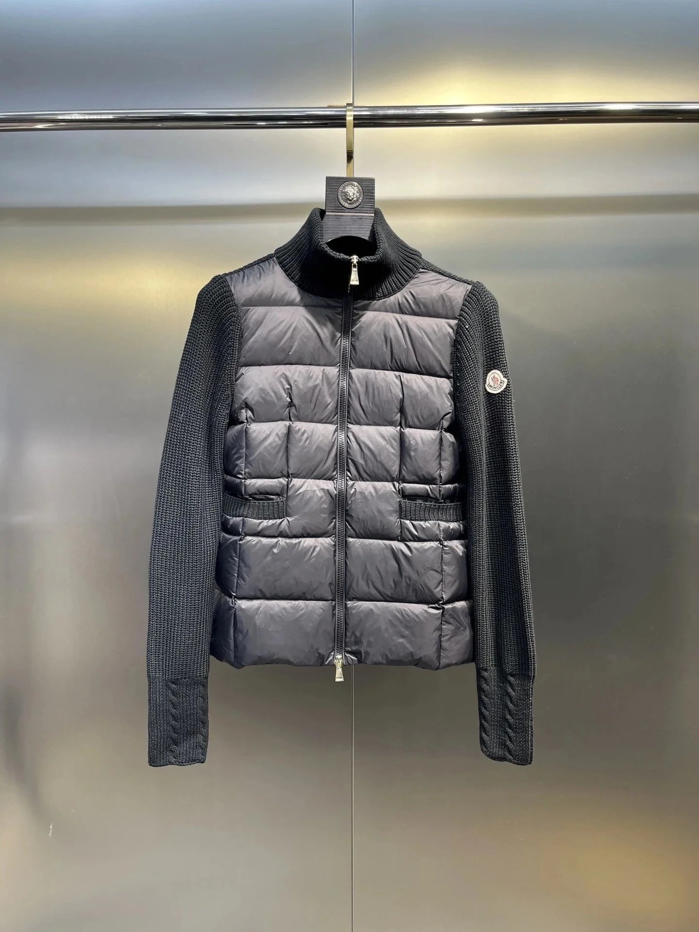 Moncler Down Jackets Quilted knit-sleeve puffer jacket — 24