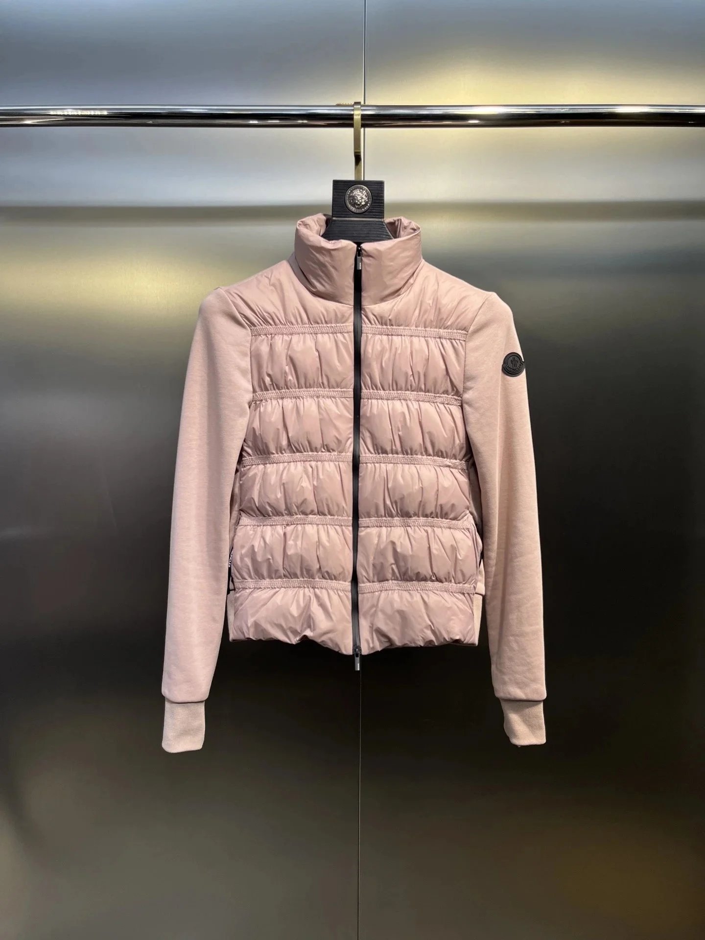 Moncler Down Jackets Quilted knit-sleeve puffer jacket — 36