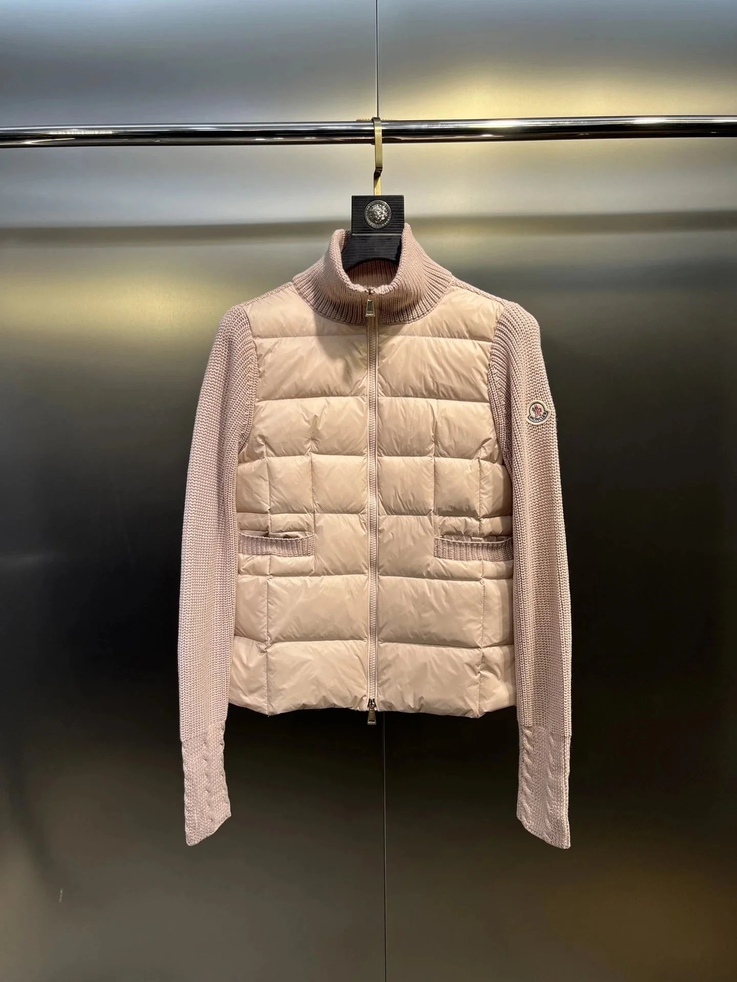 Moncler Down Jackets Quilted knit-sleeve puffer jacket — 26