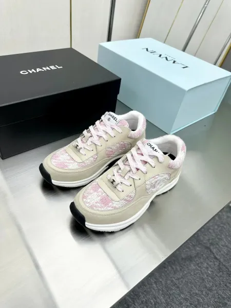 Chanel CC Logo Tweed Sneakers Beige Pink Chunky Sneakers - 6