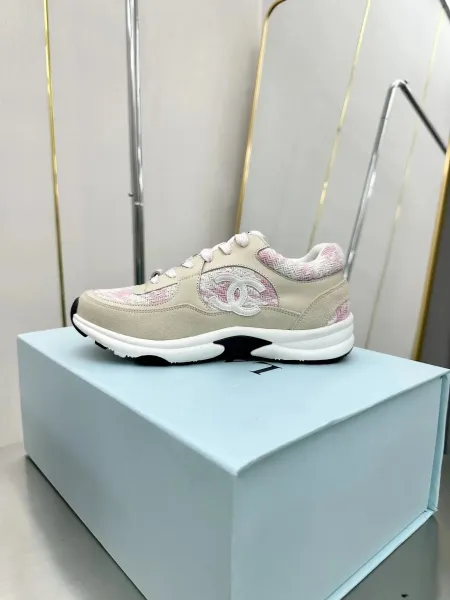 Chanel CC Logo Tweed Sneakers Beige Pink Chunky Sneakers - 3