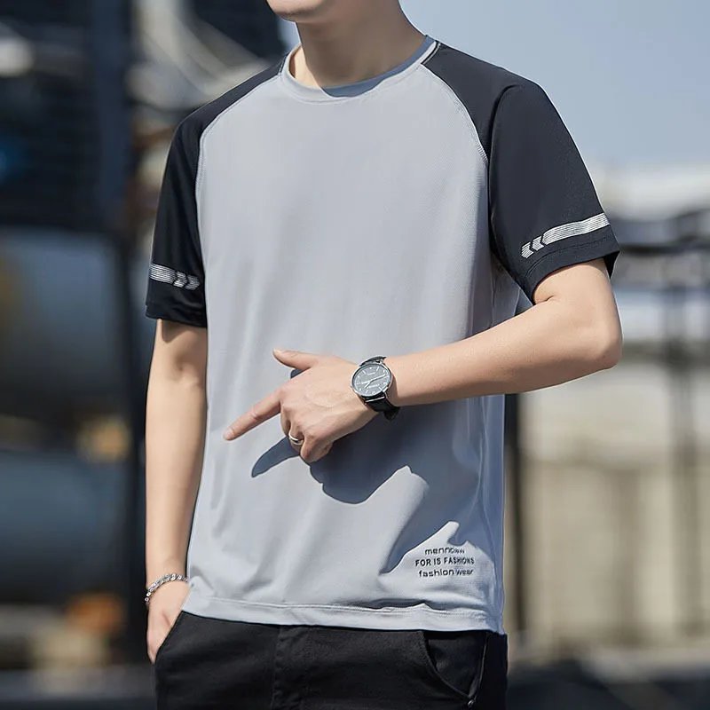 Men's Summer Ice Silk T-shirt from Streetwear Brand, Plus Size, Outdoor Quick-dry Breathable Men's S