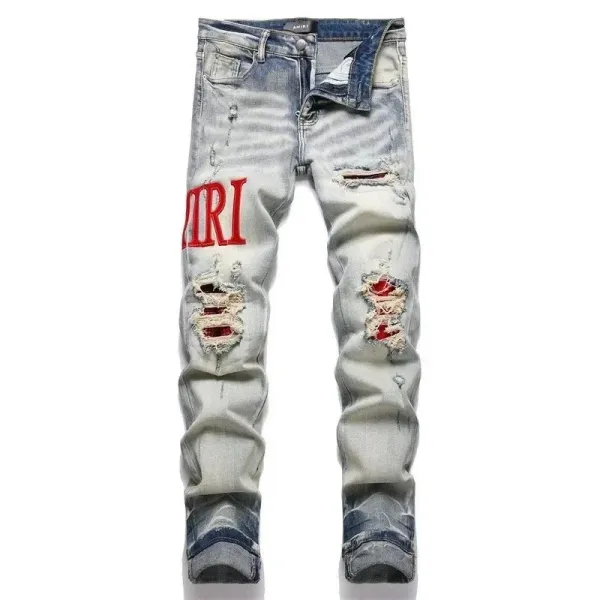Amiri Distressed Embroidered Logo Slim Fit Jeans - 1